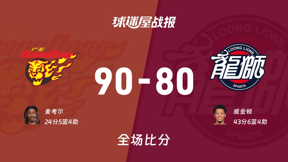 CBA12进8：麦考尔24+5+4，广东以90-80战胜广州