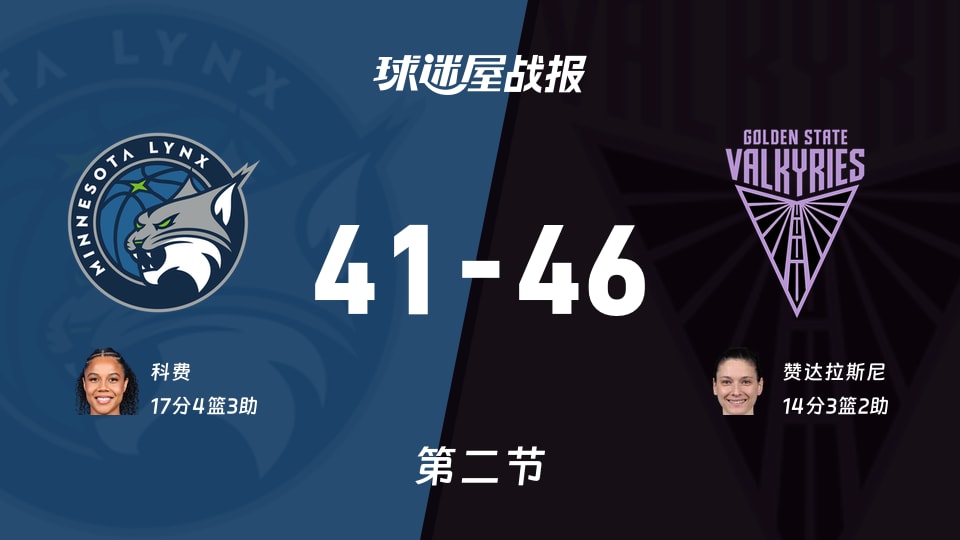 山猫vs女武神:第二节完,山猫41-46女武神,科费得到17分